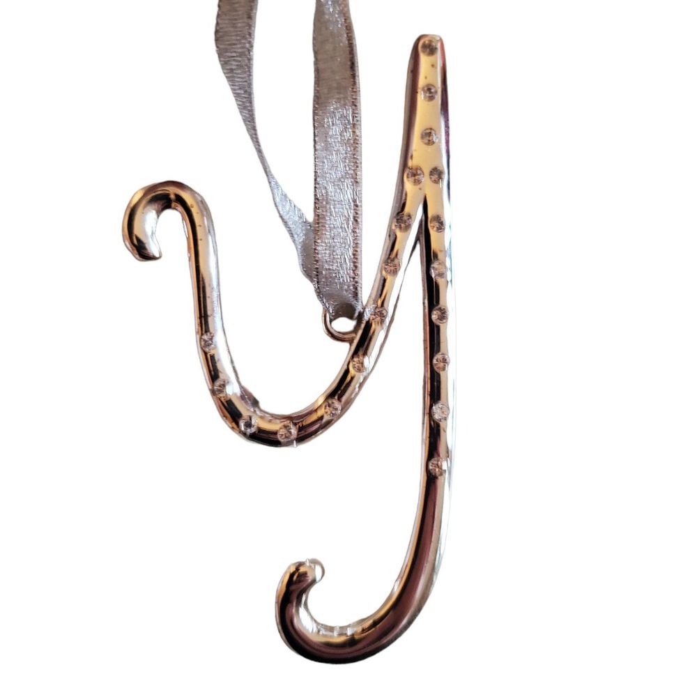 Harvey Lewis Initial Letter Y Swarovski Crystal Silver Monogram Ornament